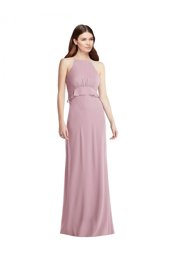 Best Bias Ruffle Empire Waist Halter Maxi Bridesmaid Dress UK