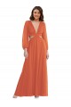 Best High Low Ruffled Long Chiffon Cutout Bishop Sleeves Maxi Bridesmaid Dress UK