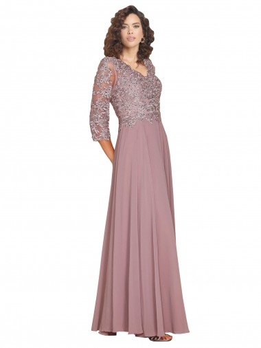 Best Hand-Beaded Bodice V-Neckline Long Sleeves Chiffon Bridesmaid Dress / Prom Dress UK