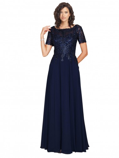Best Short Sleeves A-Line Long Chiffon Bridesmaid Dress / Prom Dress with Beaded Bodice UK