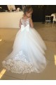Best Champagne Ball Gown Sweetheart Chapel Train Sleeveless Flower Girl Dress UK