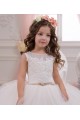 Best Ivory Ball Gown Bateau Neck Chapel Train Sleeveless Flower Girl Dress UK