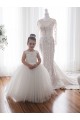 Best Ivory Ball Gown Chapel Train Sleeveless Flower Girl Dress UK