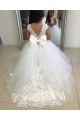 Best Ivory Ball Gown Chapel Train Sleeveless Flower Girl Dress UK