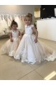 Best Ivory Ball Gown Chapel Train Sleeveless V-Back Flower Girl Dress UK
