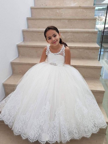 Best Ivory Ball Gown Floor Length Flower Girl Dress UK