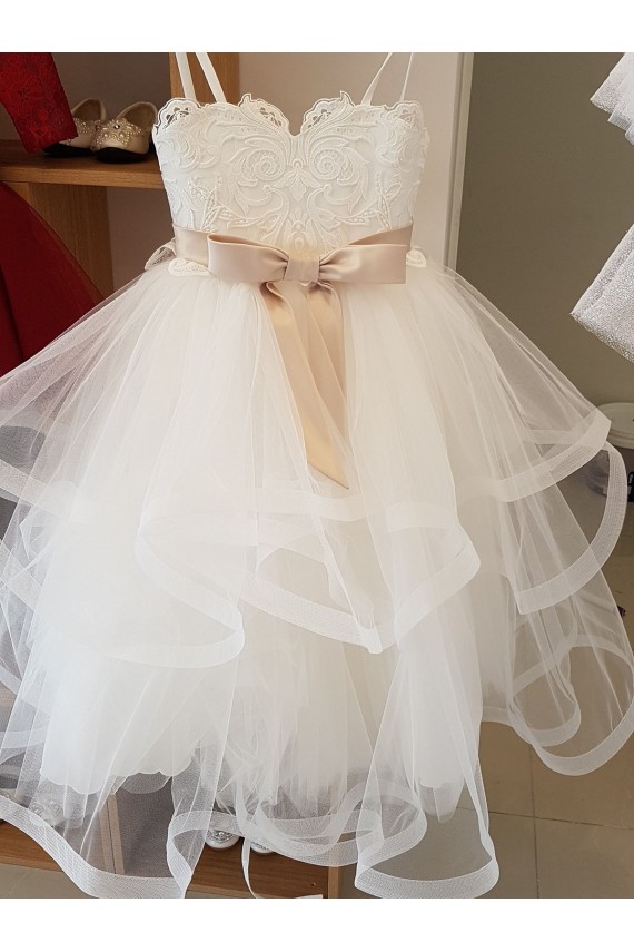 Best Ivory Ball Gown High Neck Floor Length Flower Girl Dress UK