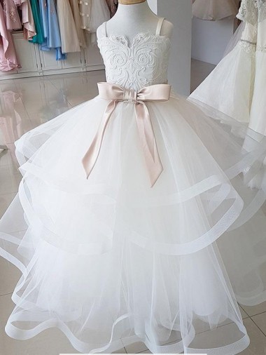 Best Ivory Ball Gown High Neck Floor Length Flower Girl Dress UK
