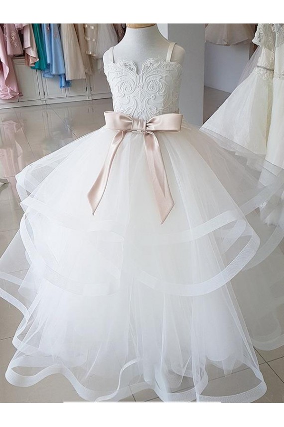 Best Ivory Ball Gown High Neck Floor Length Flower Girl Dress UK