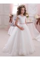 Best Ivory Ball Gown High Neck Floor Length Keyhole Back Flower Girl Dress UK