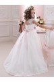 Best Ivory Ball Gown High Neck Floor Length Keyhole Back Flower Girl Dress UK