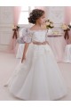 Best Ivory Ball Gown High Neck Floor Length Short Sleeve Flower Girl Dress UK