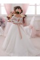 Best Ivory Ball Gown High Neck Floor Length Short Sleeve Flower Girl Dress UK