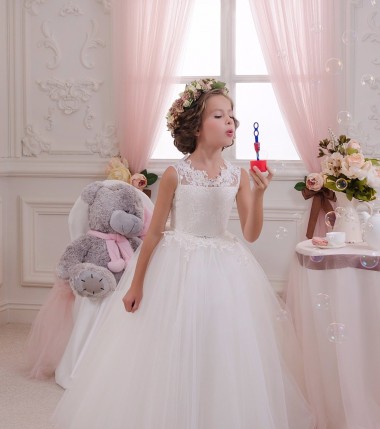 Best Ivory Ball Gown High Neck Floor Length Sleeveless Flower Girl Dress UK