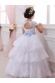 Best Ivory Ball Gown Sweetheart Chapel Train Cap Sleeve Flower Girl Dress UK