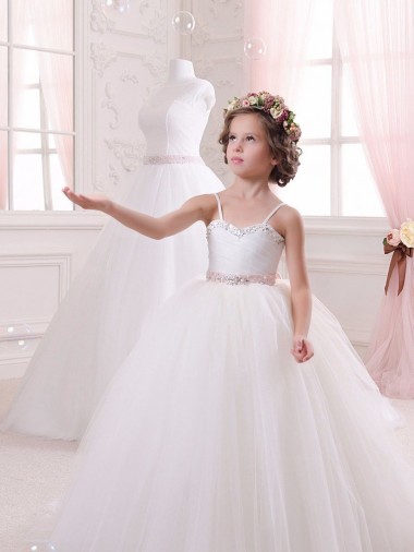 Best Ivory Ball Gown Sweetheart Chapel Train Sleeveless Flower Girl Dress UK