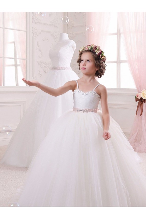 Best Ivory Ball Gown Sweetheart Chapel Train Sleeveless Flower Girl Dress UK