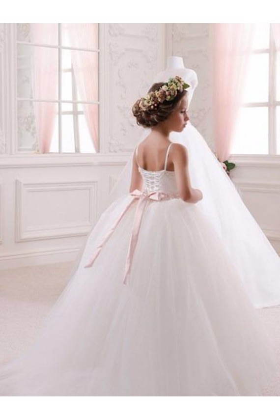 Best Ivory Ball Gown Sweetheart Chapel Train Sleeveless Flower Girl Dress UK