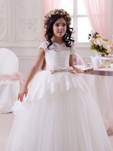 Best Ivory Ball Gown Sweetheart Floor Length Sleeveless Flower Girl Dress UK