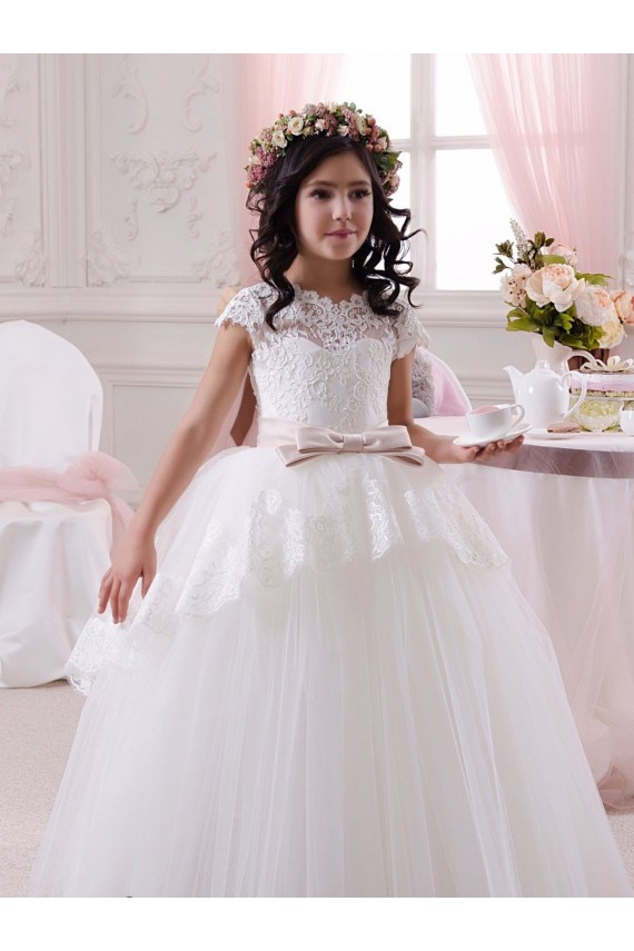 Best Ivory Ball Gown Sweetheart Floor Length Sleeveless Flower Girl Dress UK