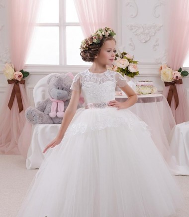 Best Ivory Ball Gown Sweetheart Sleeveless Long Flower Girl Dress UK