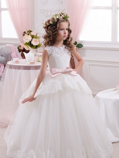 Best Ivory Ball Gown Sweetheart V-Back Sleeveless Flower Girl Dress UK