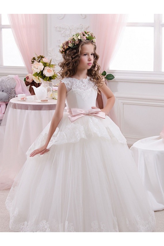 Best Ivory Ball Gown Sweetheart V-Back Sleeveless Flower Girl Dress UK