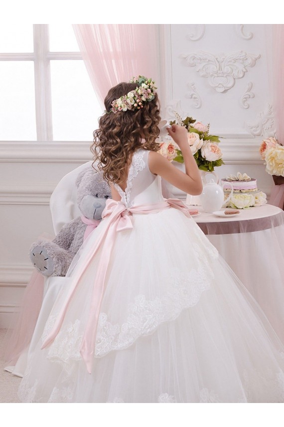 Best Ivory Ball Gown Sweetheart V-Back Sleeveless Flower Girl Dress UK