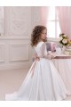Best Ivory Ball Gown V-Neck Chapel Train Long Sleeve Flower Girl Dress UK