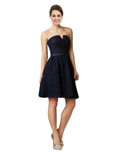 Best Classic Knee Length Lace Bridesmaid Dress / Cocktail Dress with Notched Neckline UK