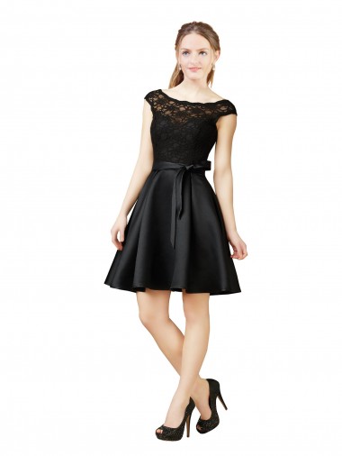 Best Lace and Satin Cocktail Bridesmaid Dress with V-Back UK