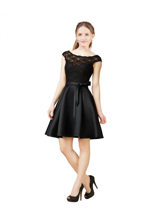 Best Lace and Satin Cocktail Bridesmaid Dress with V-Back UK