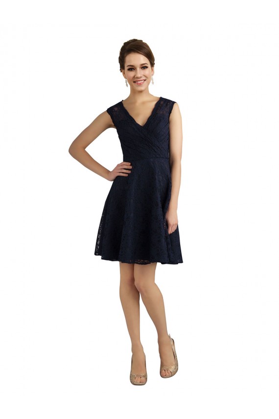 Best Short V-Neck Lace Cocktail Bridesmaid Dress with Illusion Back UK