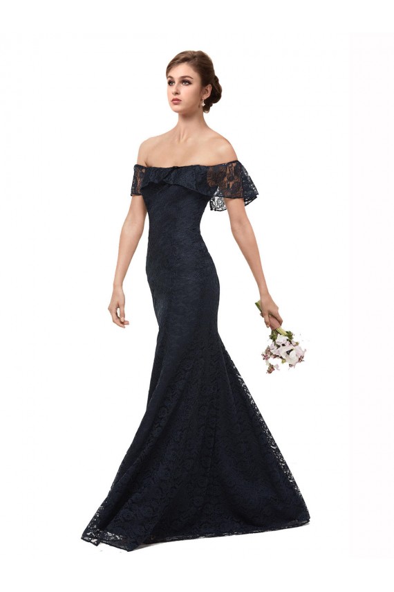 Best Off the Shoulder Long Lace Bridesmaid Dress / Prom Dress with Flutter Sleeves UK