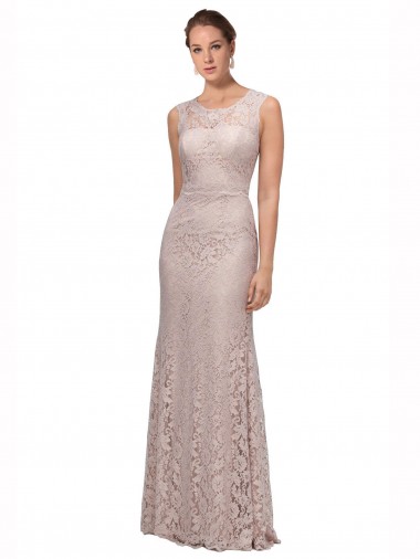 Best Long Sleeveless All Lace Bridesmaid Dress / Prom Dress with Scoop Neckline UK