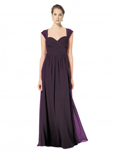 Best Long Chiffon Sweetheart Bridesmaid with Lace Straps and Keyhole Back UK
