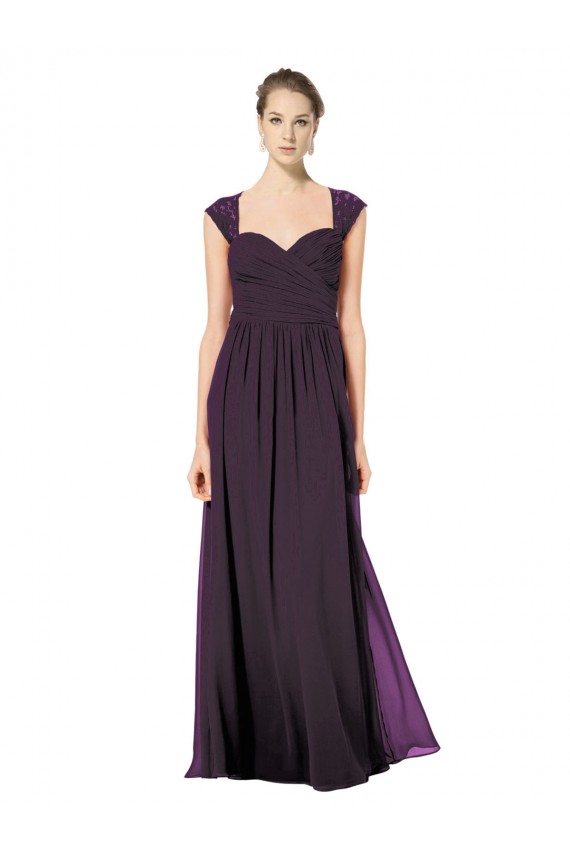 Best Long Chiffon Sweetheart Bridesmaid with Lace Straps and Keyhole Back UK