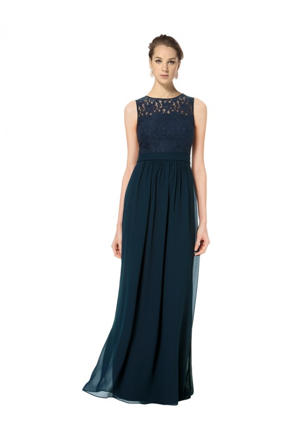 Best Long Chiffon Bridesmaid Dress with Lace Sleeveless Bodice and Keyhole Back UK