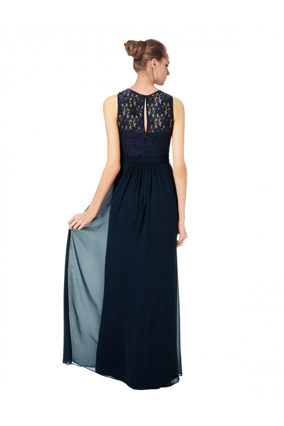 Best Long Chiffon Bridesmaid Dress with Lace Sleeveless Bodice and Keyhole Back UK