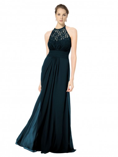 Best Lace Halter Bodice Long Chiffon Bridesmaid Dress UK