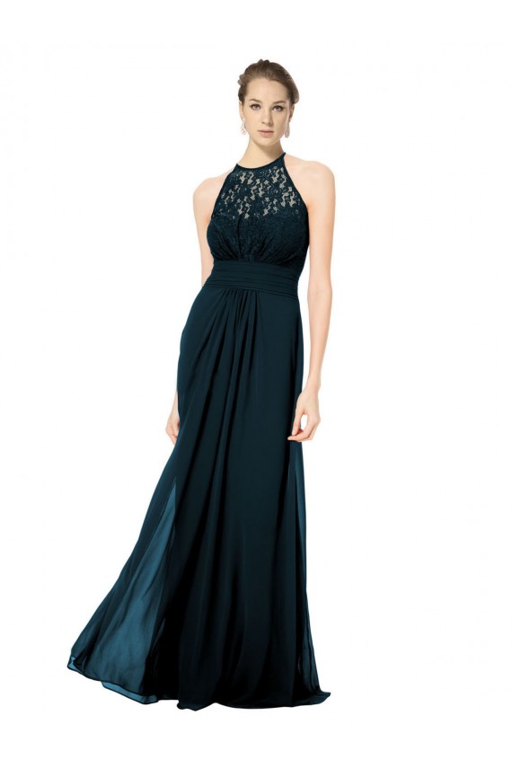 Best Lace Halter Bodice Long Chiffon Bridesmaid Dress UK