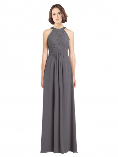 Best Long Chiffon Bridesmaid Dress with Corded Lace Bodice UK