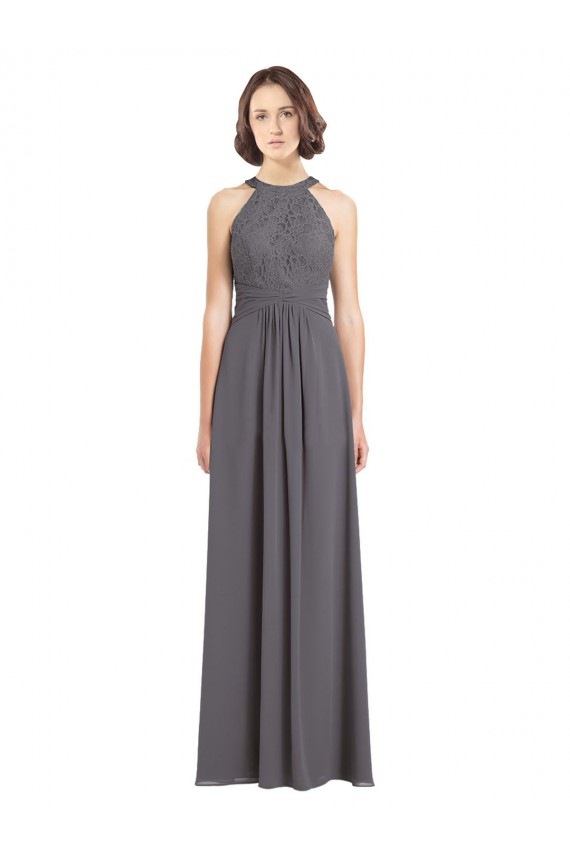 Best Long Chiffon Bridesmaid Dress with Corded Lace Bodice UK