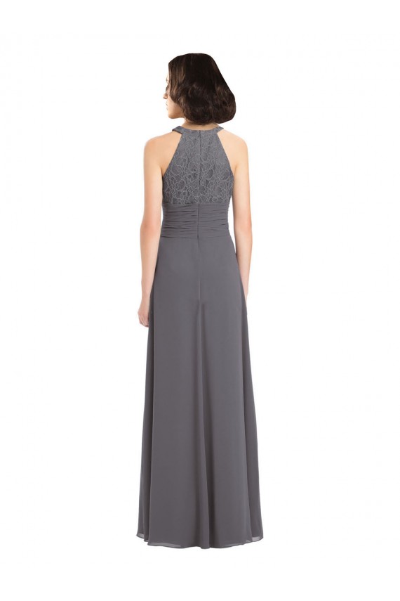 Best Long Chiffon Bridesmaid Dress with Corded Lace Bodice UK