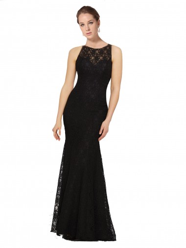 Best Fitted Lace Bridesmaids Dress with Jewel Neckline and Open Back UK