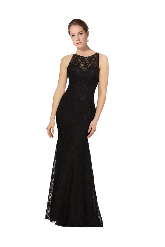 Best Fitted Lace Bridesmaids Dress with Jewel Neckline and Open Back UK