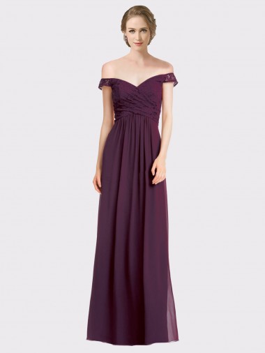 Best Sweetheart Long Bridesmaid Dress with Off the Shoulder Cap Sleeve Lace Bodice UK