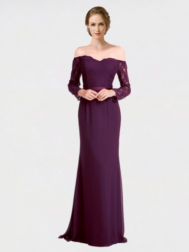 Best Full Length Long Bridesmaid Dress with Lace Off The Shoulder Bodice UK