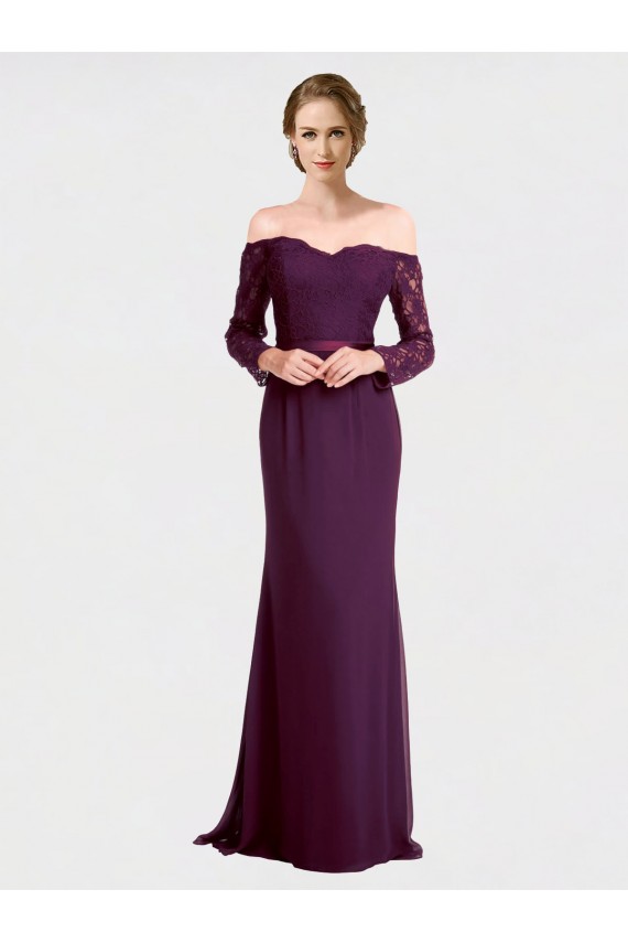 Best Full Length Long Bridesmaid Dress with Lace Off The Shoulder Bodice UK