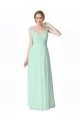 Best Long Chiffon Bridesmaid Dress with Corded Lace V-Neck Bodice UK
